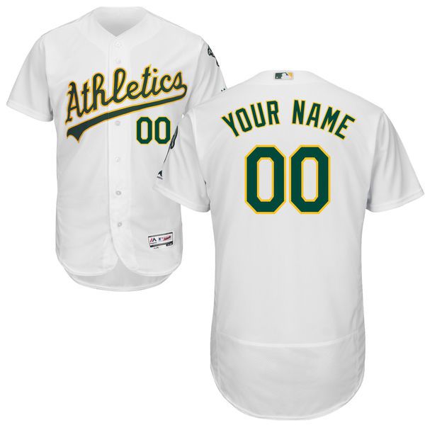 Men Oakland Athletics Majestic Home White Flex Base Authentic Collection Custom MLB Jersey->customized mlb jersey->Custom Jersey